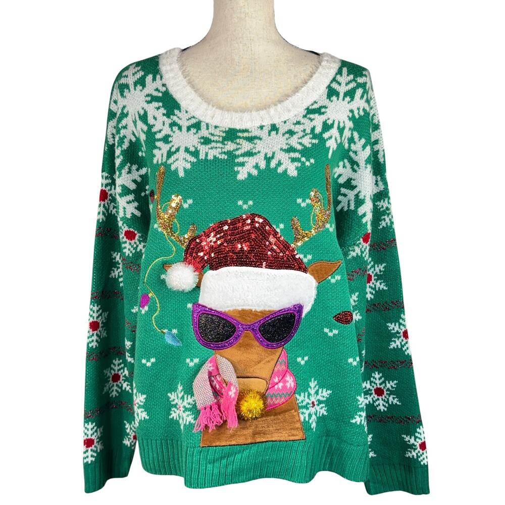 Jollidays X-Large Sweater Holiday Festive Christmas Reindeer Bulbs Long Sleeves